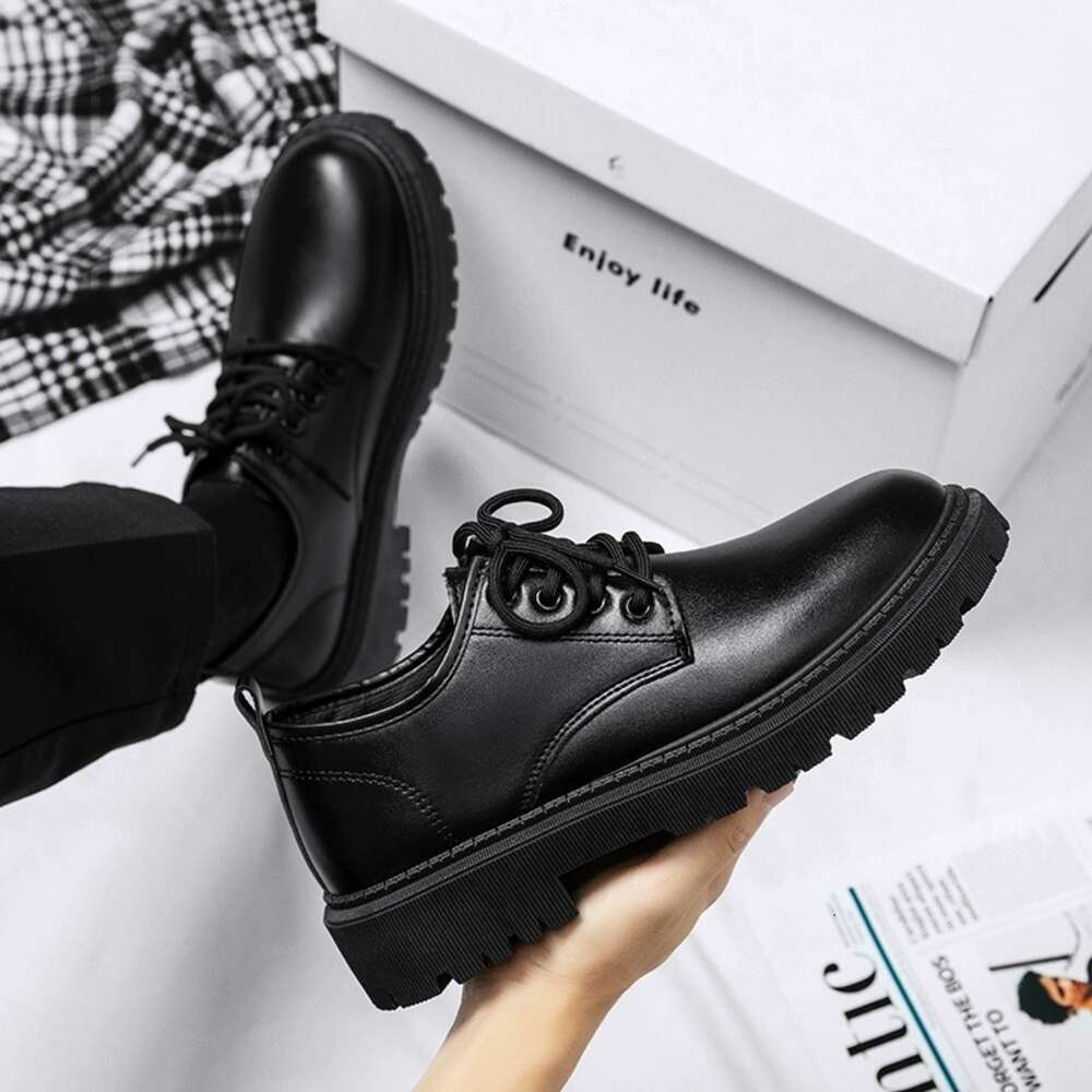 Men S Leather Casual British Style Business Thick Soles Trendy And Versatile Lace Up Student Shoes Work Ddmysaturn
