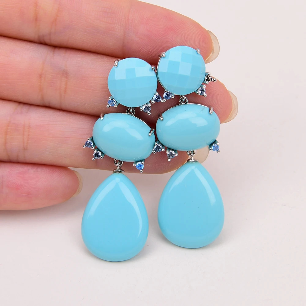 GG Blue Turquoise Water Drop Shape Dangle Cz Beads Party Studs Earrings Gold Plated Dangle Earrings Gifts For Lady 240620