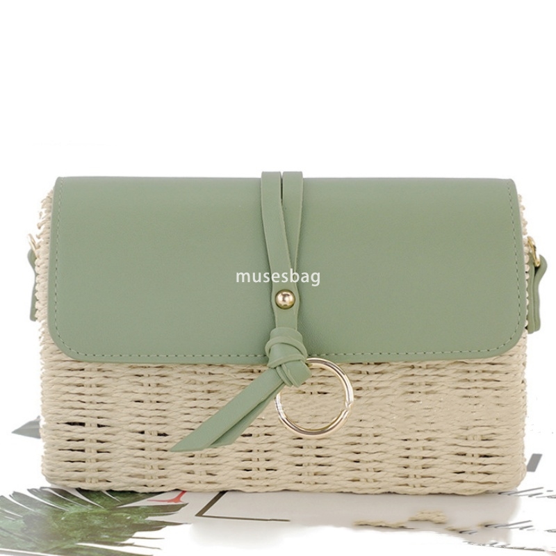 Designer Women's High Quality Fashionable and Practical Multi functional Crossbody Grass Knitted Round Buckle Single Shoulder Bag Beach Colorful 