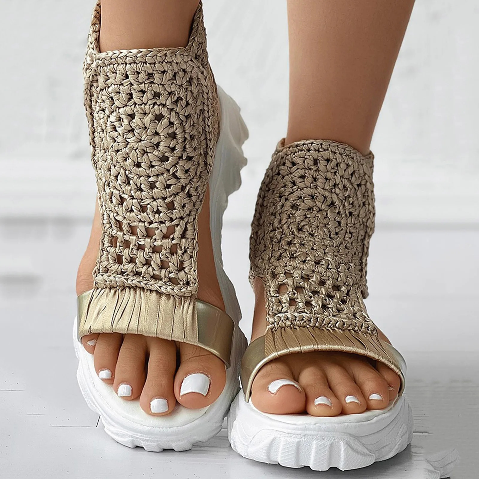 Ladies Shoes Comfort Platform Chunky Heel Fish Mouth Sandals Fashion Casual Comfortable Soft Stitching Outdoor Beach Sandals 240619