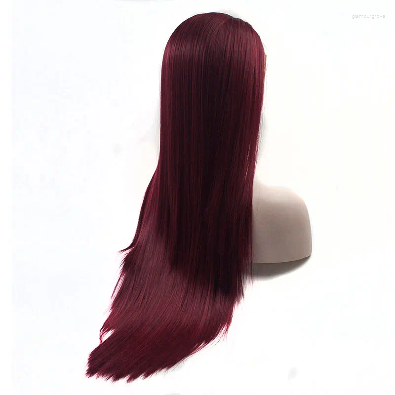 Bombshell Dark Wine Red Synthetic Hair 13 3 Lace Front Straight Heat Resistant Fiber Natural Haire For Women