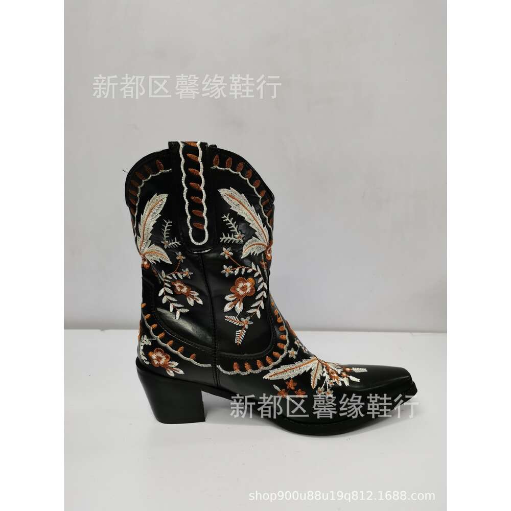 High Large Thick Heel Embroidered Sleeve Short Women S Leather Boots X Ddmysaturn