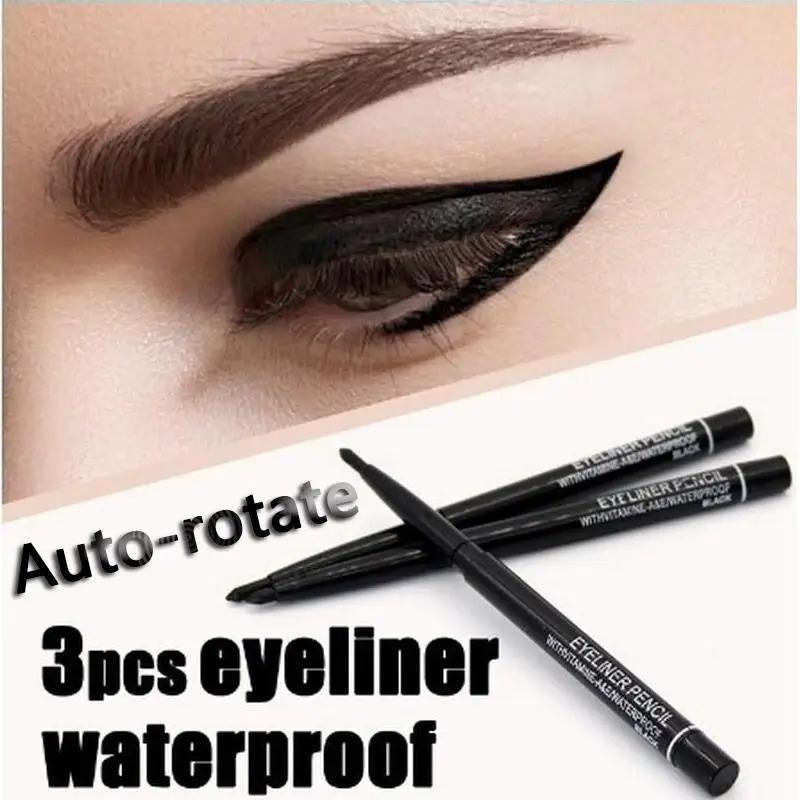 3pcs Late-model Womens Makeup Rotary Retractable Eyeliner Pencil Waterproof Eye Liner Pen 240626