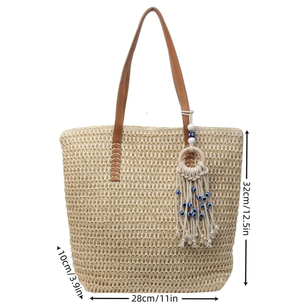 Large Capacity Straw Simple Stripe Woven New Fashion Casual Beach Bag, Seaside Vacation Tote Bah6.20#34