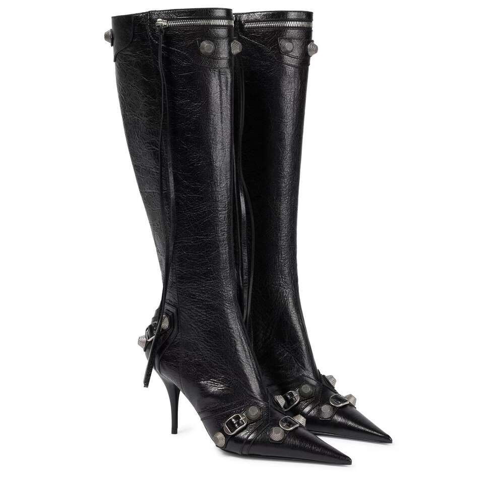 Slim Ultra Pointed Heel Side Open Zipper Rivet Large Tassel Boots High Heels Ddmysaturn