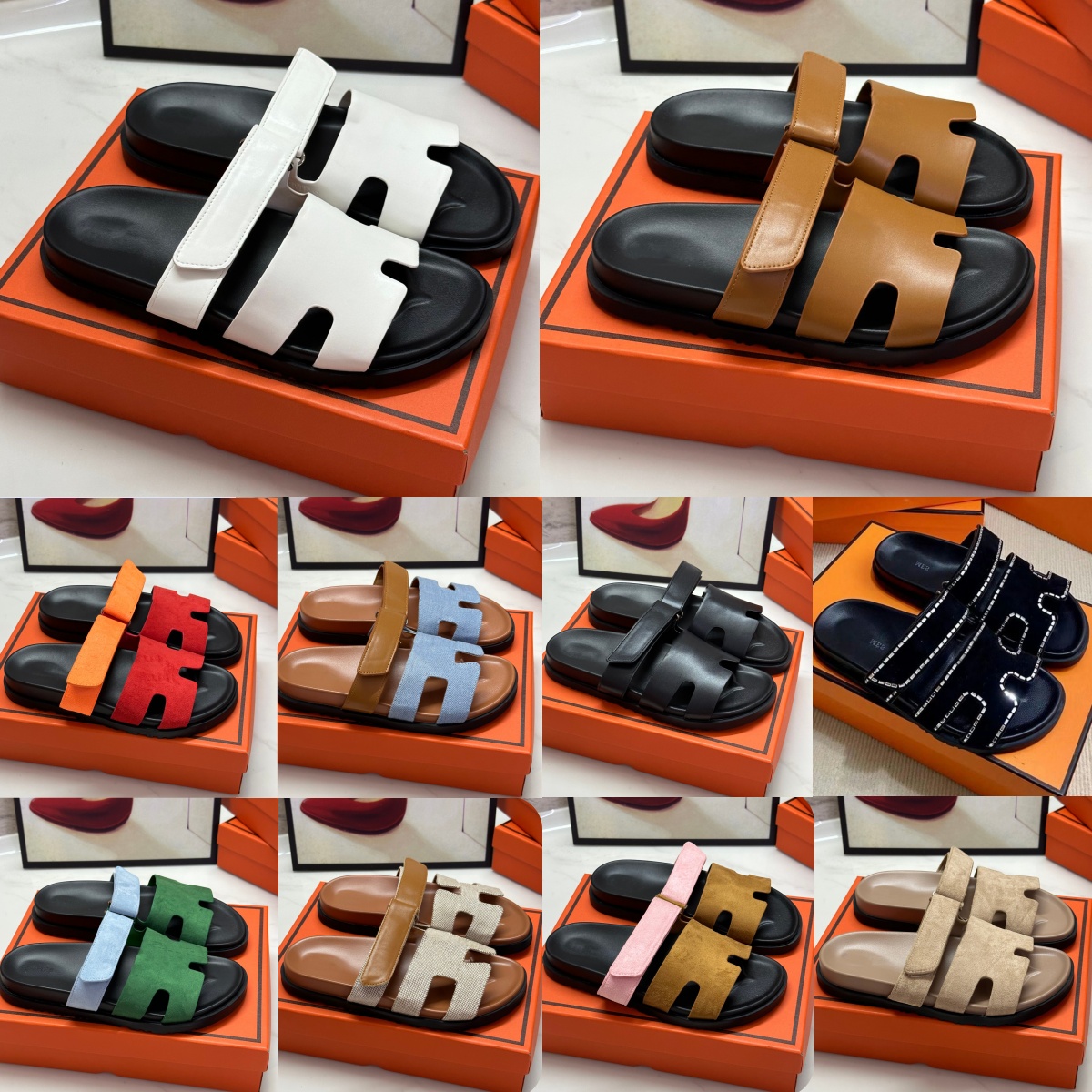 Designer Sandals Slippers Leather Chypre Noir Beige Natural Canvas Sandal Luxury Brand Flip Flops Flat Suede Bleu Celeste Rose Women Men Canvas White