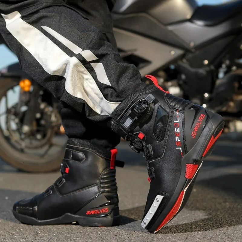 JG-wolf Men Leather Motocross Boots Durable Rubber Outsole Riding Shoes Adventure Motorcycle Equipment 240620