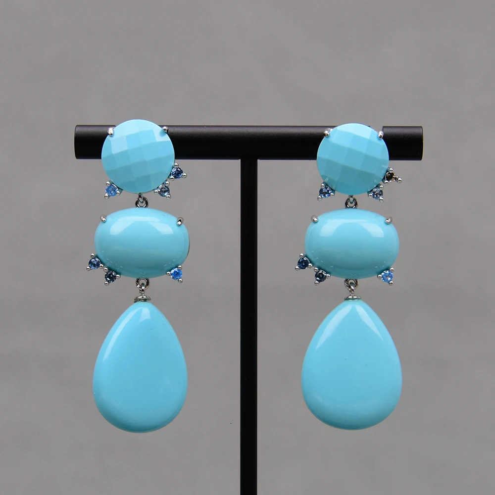 GG Blue Turquoise Water Drop Shape Dangle Cz Beads Party Studs Earrings Gold Plated Dangle Earrings Gifts For Lady 240620