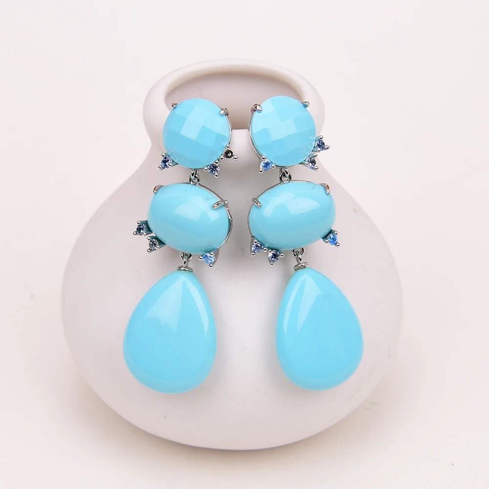 GG Blue Turquoise Water Drop Shape Dangle Cz Beads Party Studs Earrings Gold Plated Dangle Earrings Gifts For Lady 240620