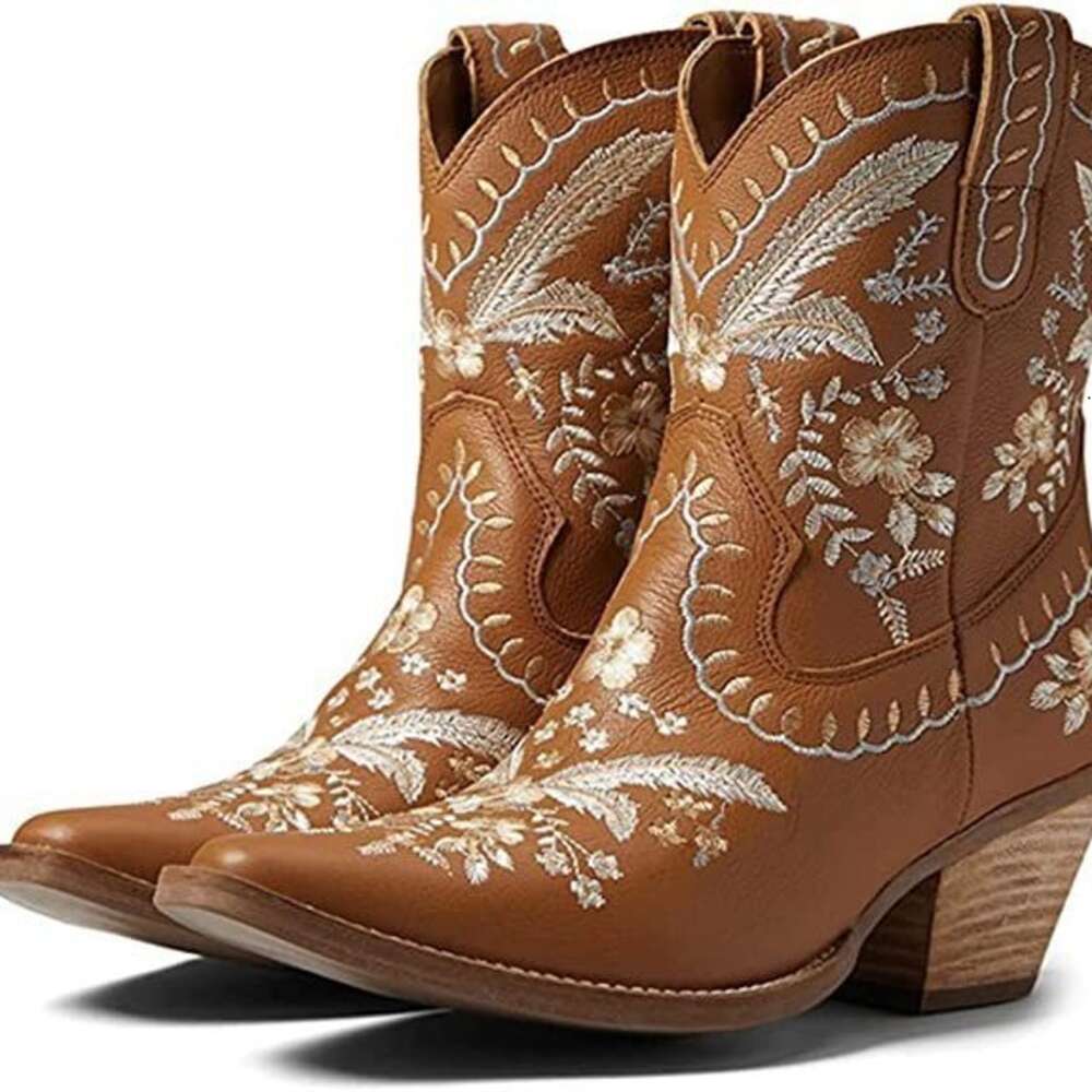 High Large Thick Heel Embroidered Sleeve Short Women S Leather Boots X Ddmysaturn