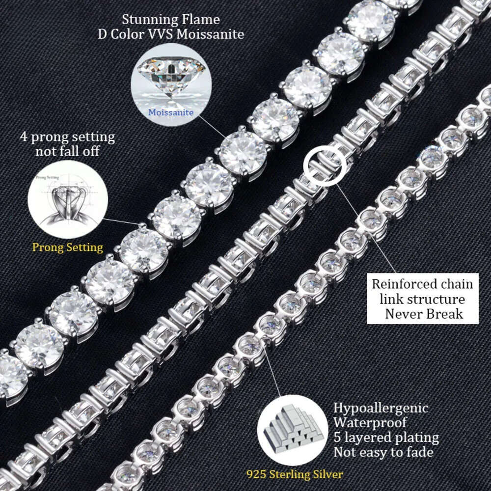 designer bracelets hip hop style gems chain unisex sterg sier iced out moissanite dia tennis necklace jewelry