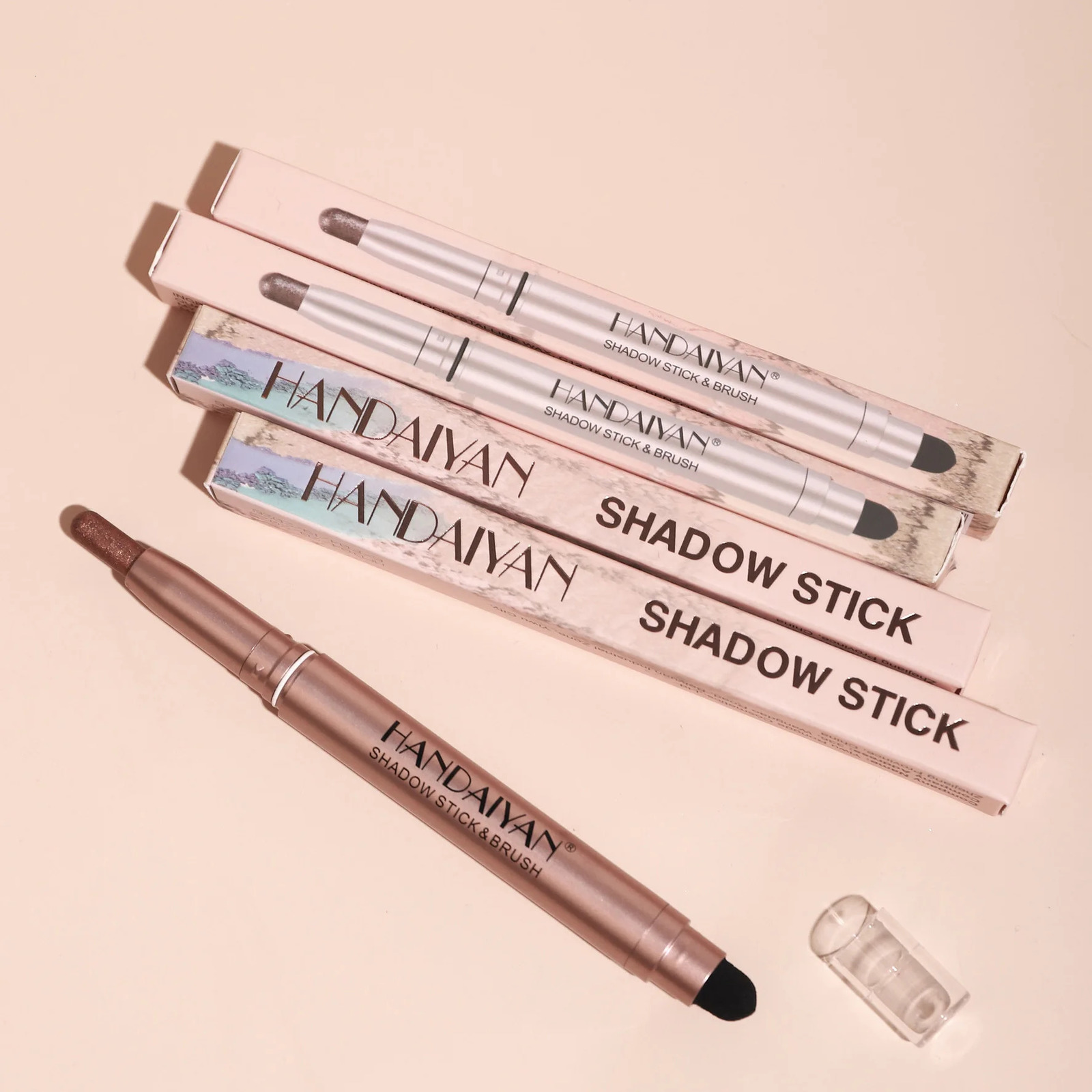 Metallic Double-head Eyeshadow Stick Diamond Shimmer Highlighter Pencil Ultra Pigmented Long Lasting Cream Eye Shadow Sponge Pen 240620