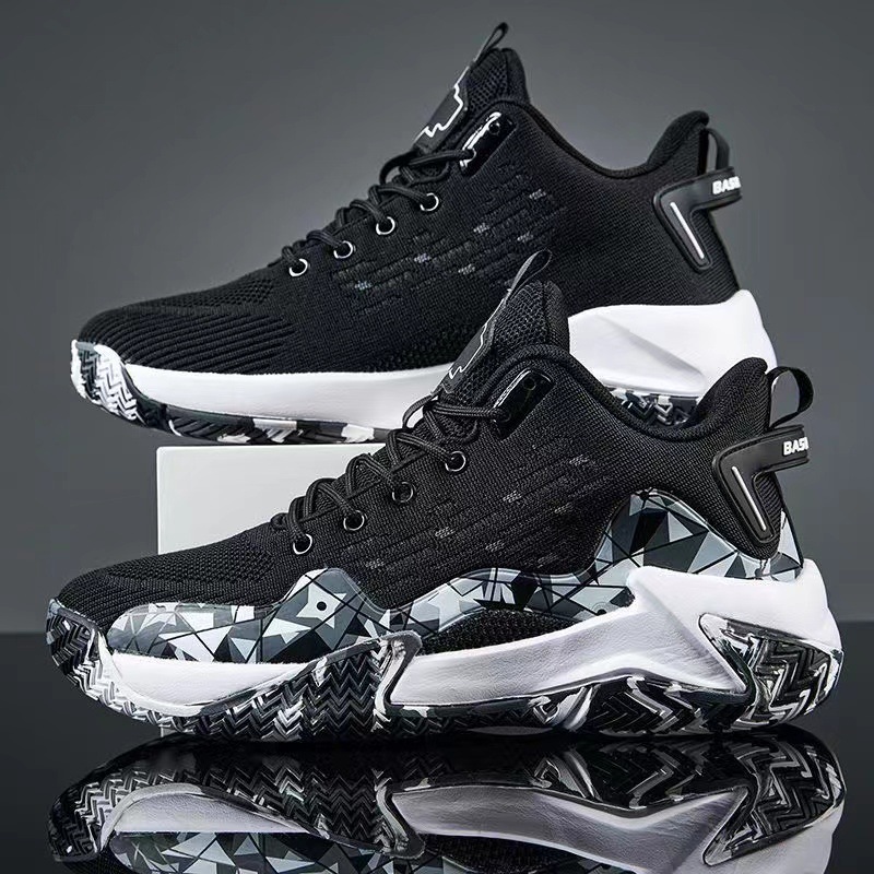 Men's Fashion Sports Shoes:2024 Plus Size Basketball Shoes Breathable Running Shoes Trendy Sneakers,Black/White/Green,Free shipping