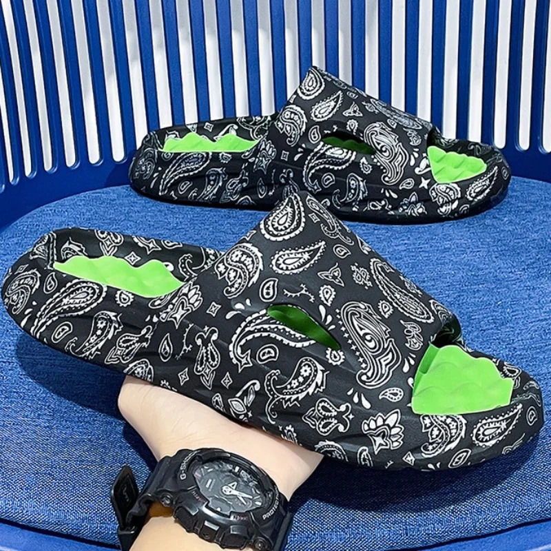 Men Flip-flops Summer Shoes Printing Sandals Trend Anti Slip Women Slides Couple Slippers Fashion Man Massage Beach Footwear 240620