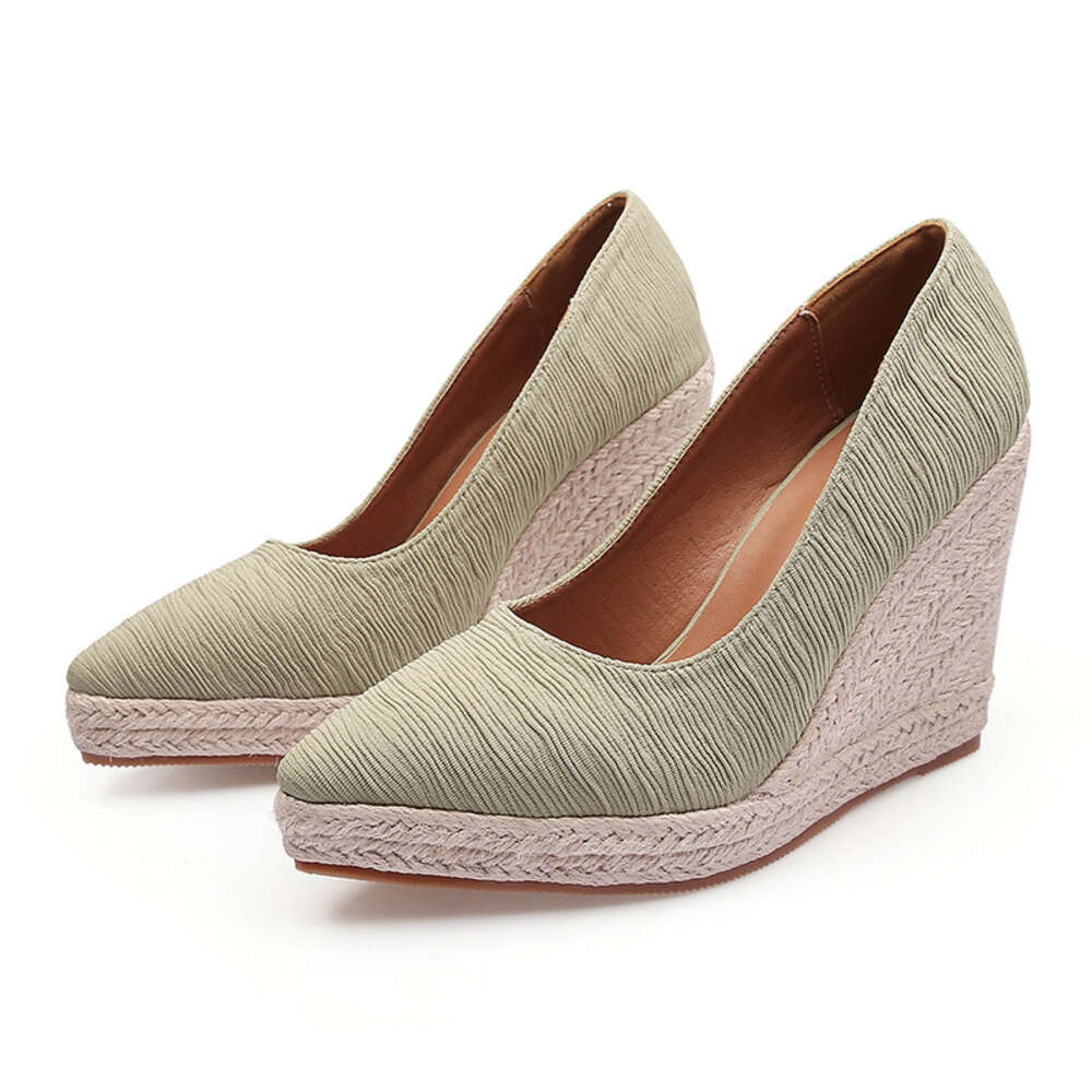 And Autumn Spring New Slope Heel Thick Sole Shallow Mouth Pointed Head Single For Women S Grass Woven Hemp Bottom Large Size Shoes Ddmysaturn