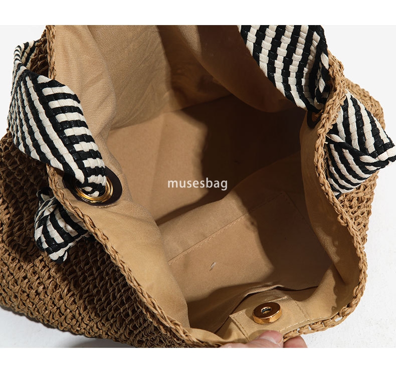 Han Feng Women's High Quality Fashion Simplicity Large Capacity Instagram Navy Style Grass Weaving Handmade One Shoulder Woven Bag Versatile Vaca