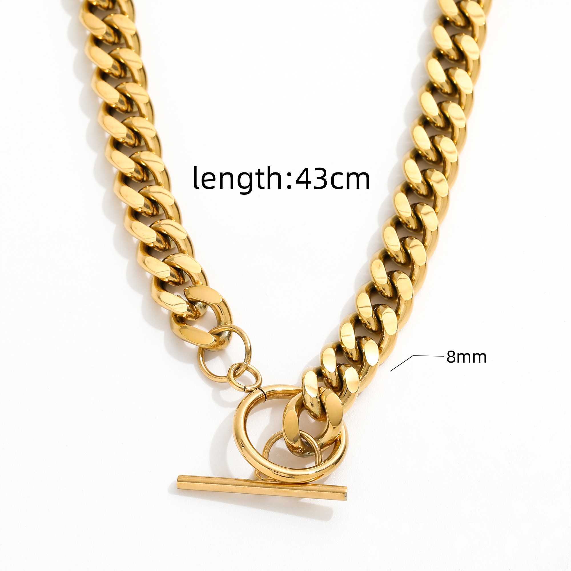 Tarnish Free Waterproof 8MM Joolim Jewelry Gold Plated Chunky Toggle Cuban Chain Stainless Steel Necklace
