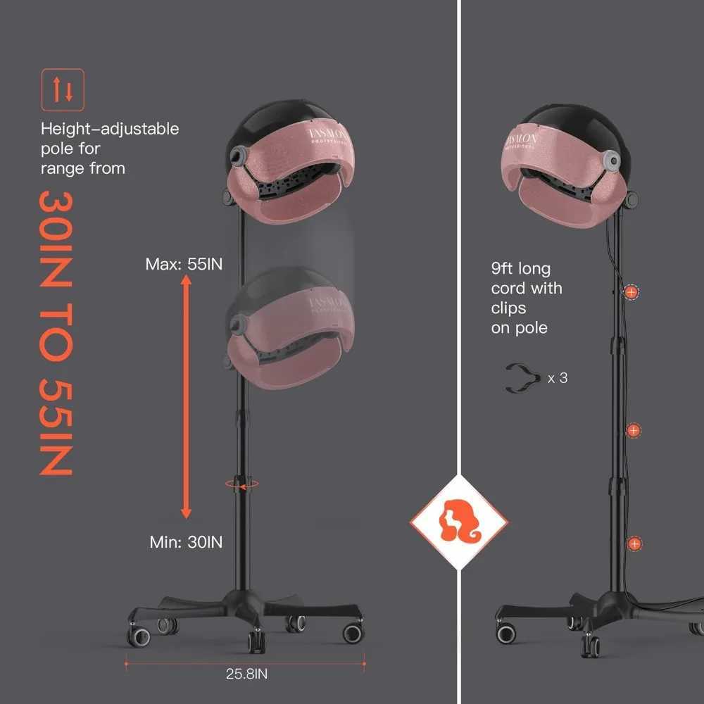 Curling Irons Ionic Hooded Hair Dryer 1875W Professional Adjustable Standing Bonnet with 3 Temperature Settings Sit Under Hair DryerL4619