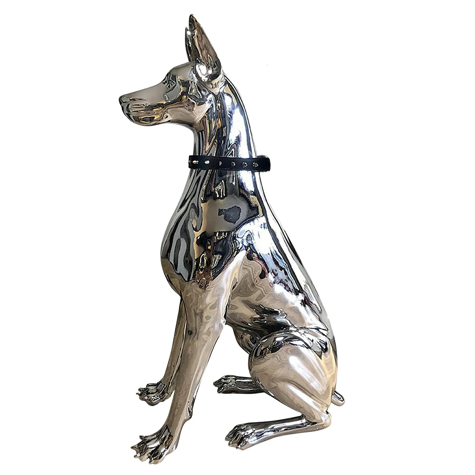 Home Decor Watchdog Chrome Sculpture Doberman Dog Small Size Art Animal Statues Figurine Room Garden Doorway 240619