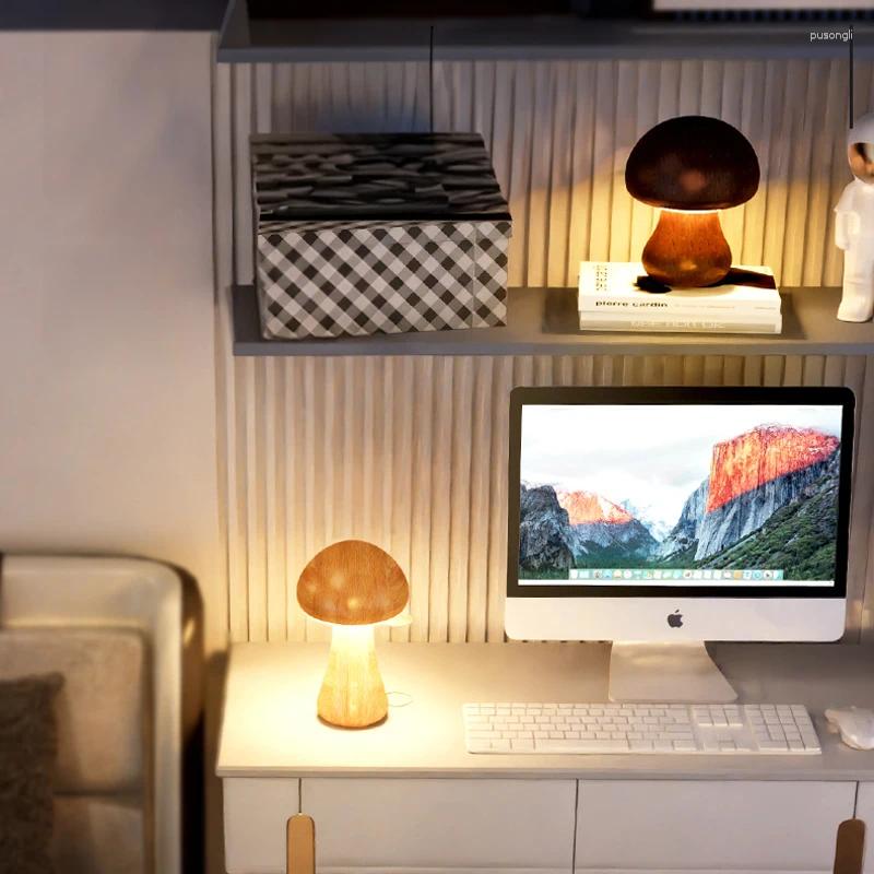 Lamps Table Cute Wooden Mushroom LED Night Light Bedside Lamp With Touch Switch Room Decor High-level Environmental