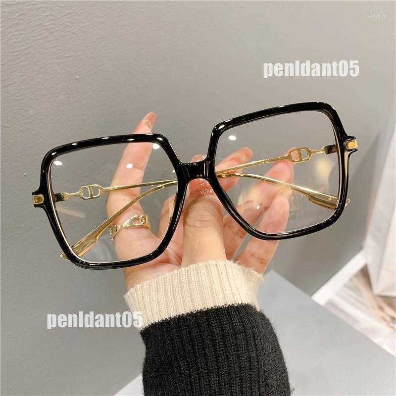 Sunglasses Sunglasses Fashion Oversized Square Eyewear Retro Womens Anti-blue Light Bloking Metal Frame Glasses Trend Optical Computer Eyeglasses