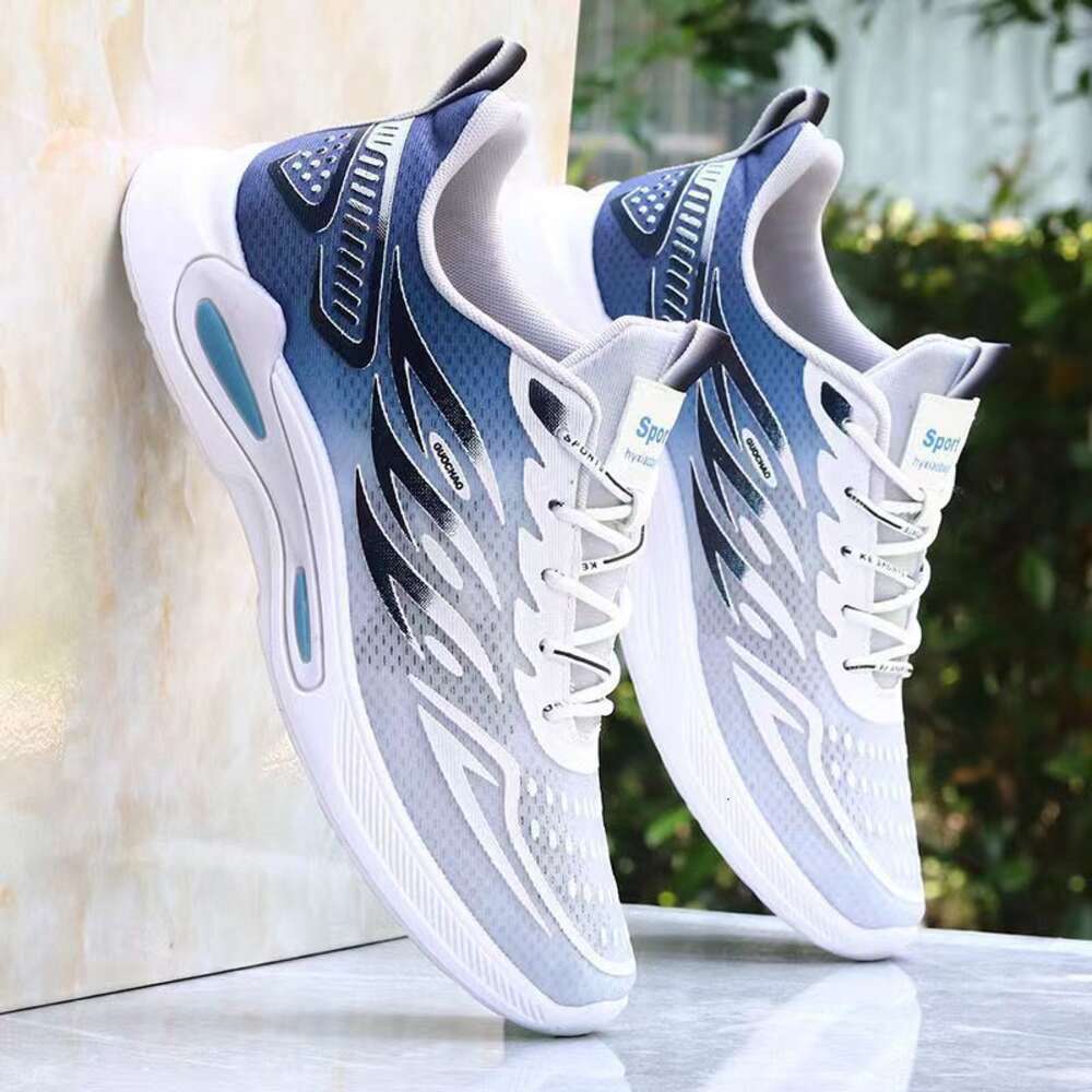 Mesh men's shoes, breathable, fashionable lace up casual for students, comfortable, low cut, thick sole, high visibility sports shoes