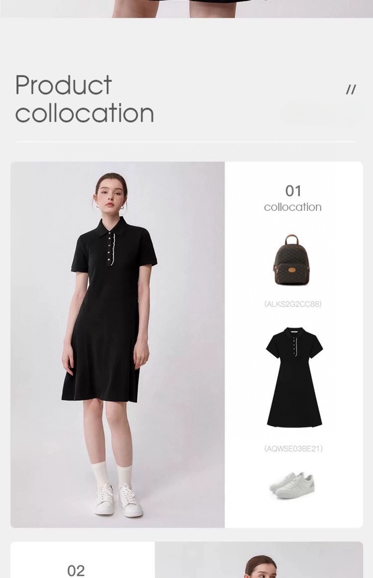 Designer Summer Slim Fit POLO Dress With Cotton Temperament Wood Ear Trim Casual Womens Popular Short Sleeved White And Black Mid-Length Dress.