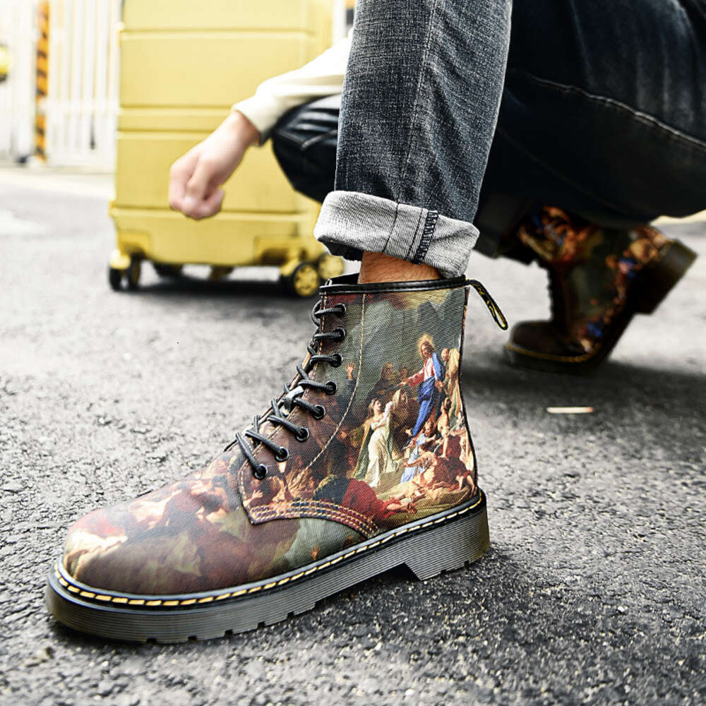 American Autumn Street Winter New Men S Art Graffiti Martin Boots Couple High Top Fashion Shoes Ddmysaturn