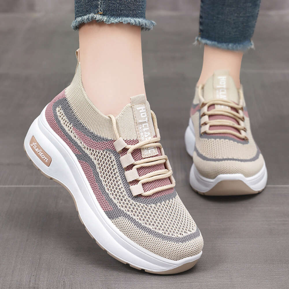 S With Women Thick Soles Classic Casual Sponge Cake Comfortable Breathable All Season Flying Woven Shoes Fashionable And Versatile Sock Ddmysaturn