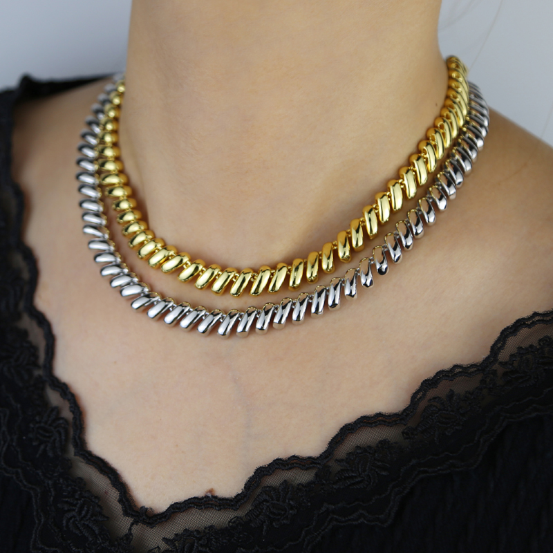 Gold Snake Necklace - Punk Metal Herringbone Choker for Women Men, Chunky Jewelry bd6a