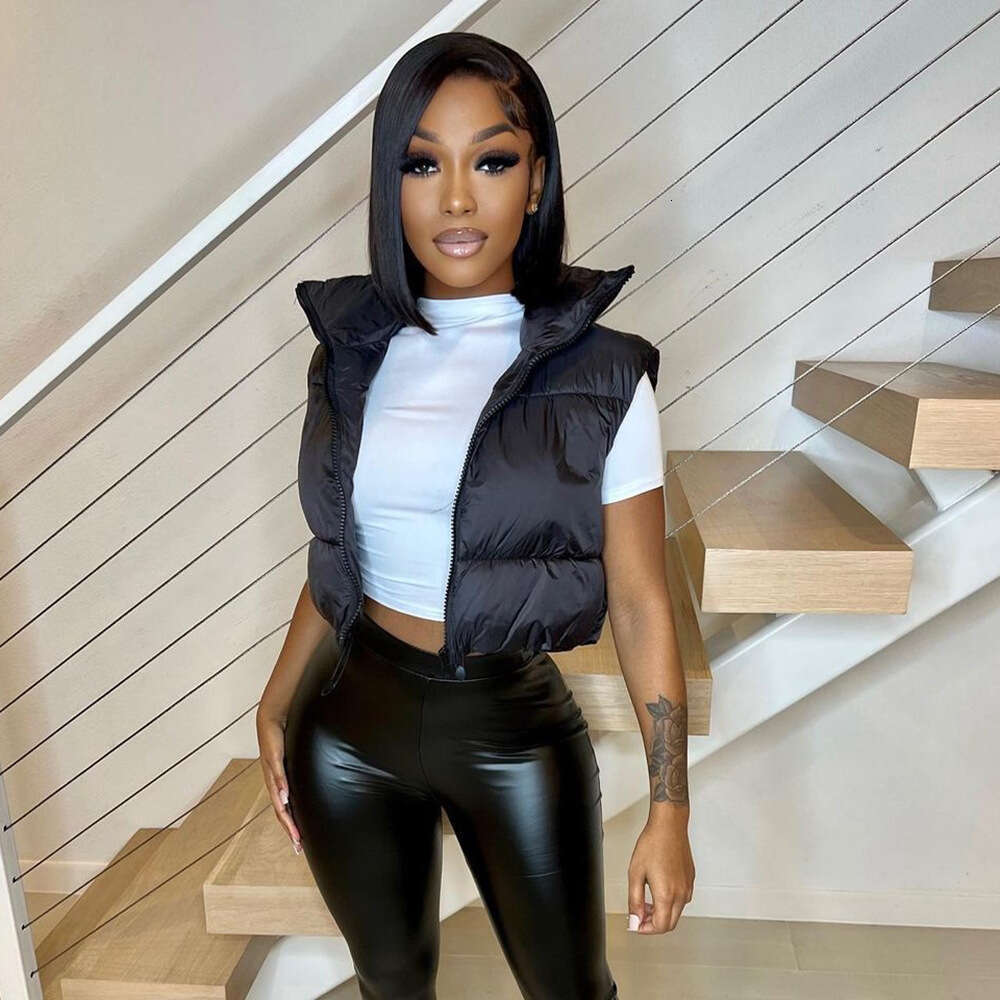 Autumn And Winter Women's Cotton Down Short Stand-up Collar Warm Sleeveless Quilted Vest Outdoor Travel Jacket TopsF6.20#35