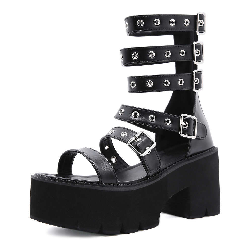 Heightened Summer New Trend Street Punk Roman Thick Sole Slope Heel Sandals Large Women S Shoes Ddmysaturn