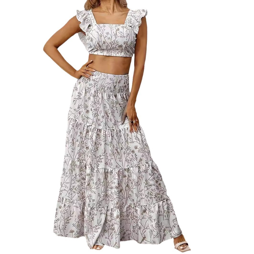 2024 Summer Popular Print Set Half Skirt Short Top Print Half Skirt Set Women's Clothing