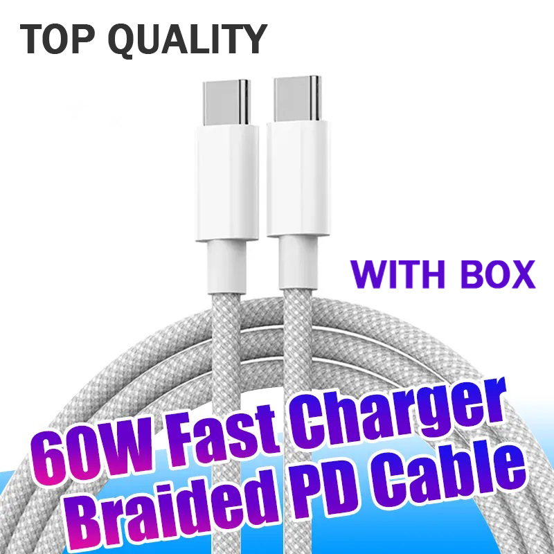 60W USB C-C Braided Cable for iPhone 15 Type C 20V 3A Fast Charging Cord izeso