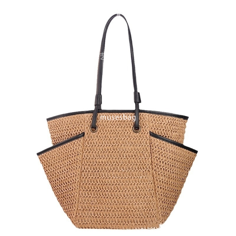 High quality women's designer Instagram versatile and fashionable large capacity grass woven bag single shoulder paper rope woven bag casual phoe