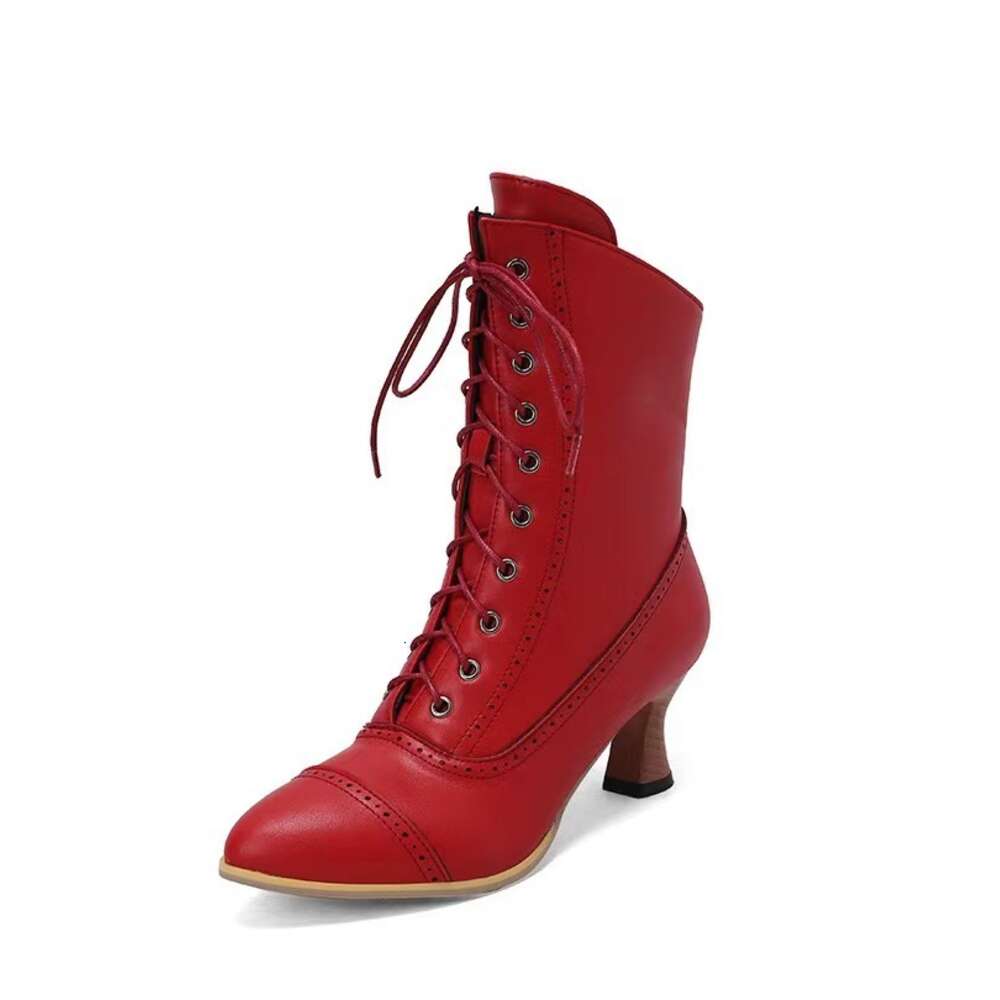 Style Lace New Up British Martin Wine Cup And Round Head Solid Color Large Women S Short Boots Ddmysaturn