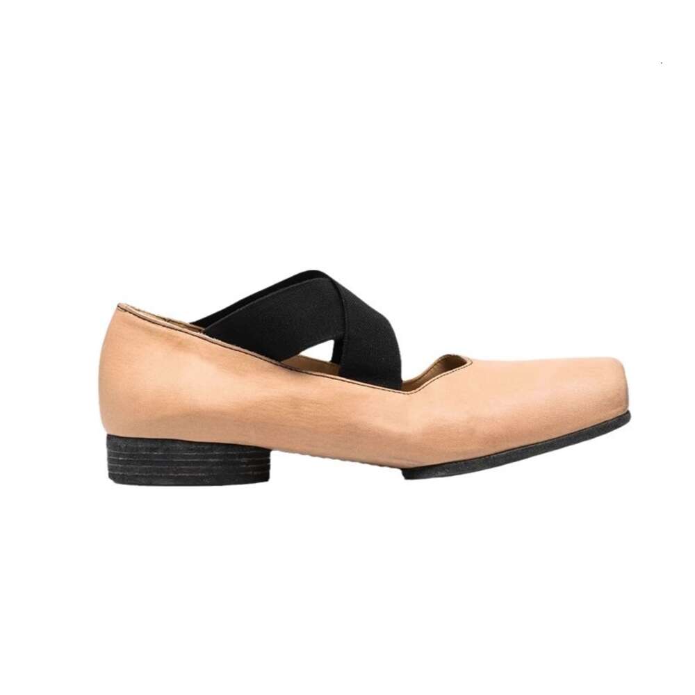 Cowhide version of Mary Jane women's low heeled ballet shoes, umaw pig nose square head shallow mouth flat sole single shoes