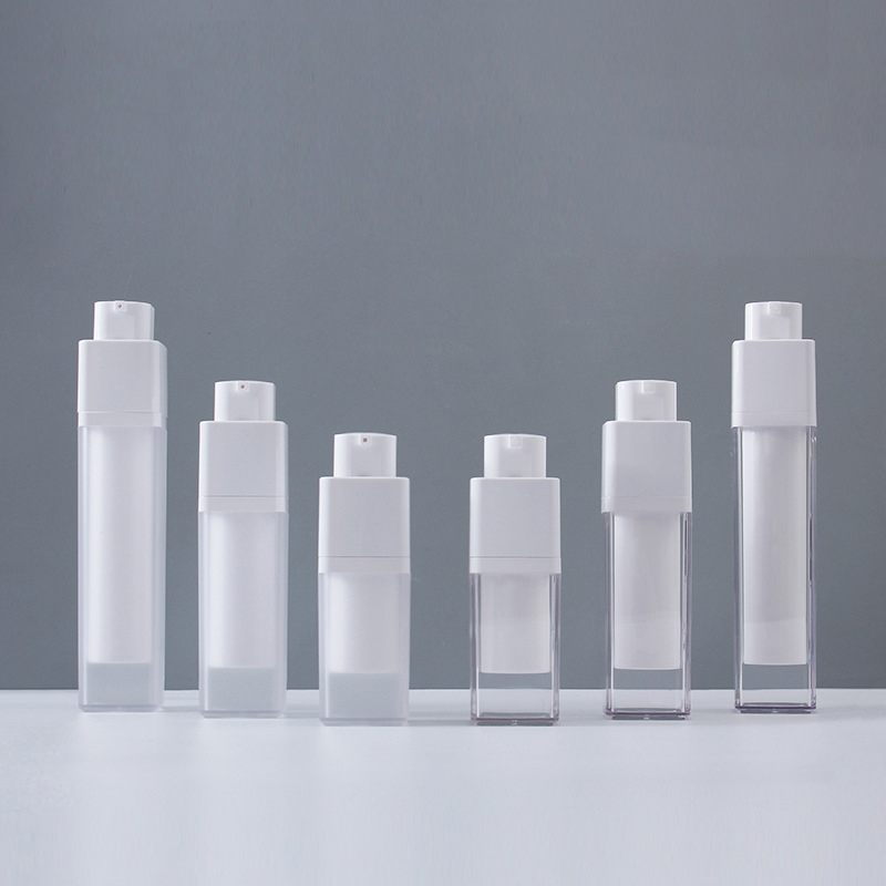 Square Airless Pump Bottle Set - Refillable Cosmetic Rotating Bottles in 15ml and 30ml Sizes