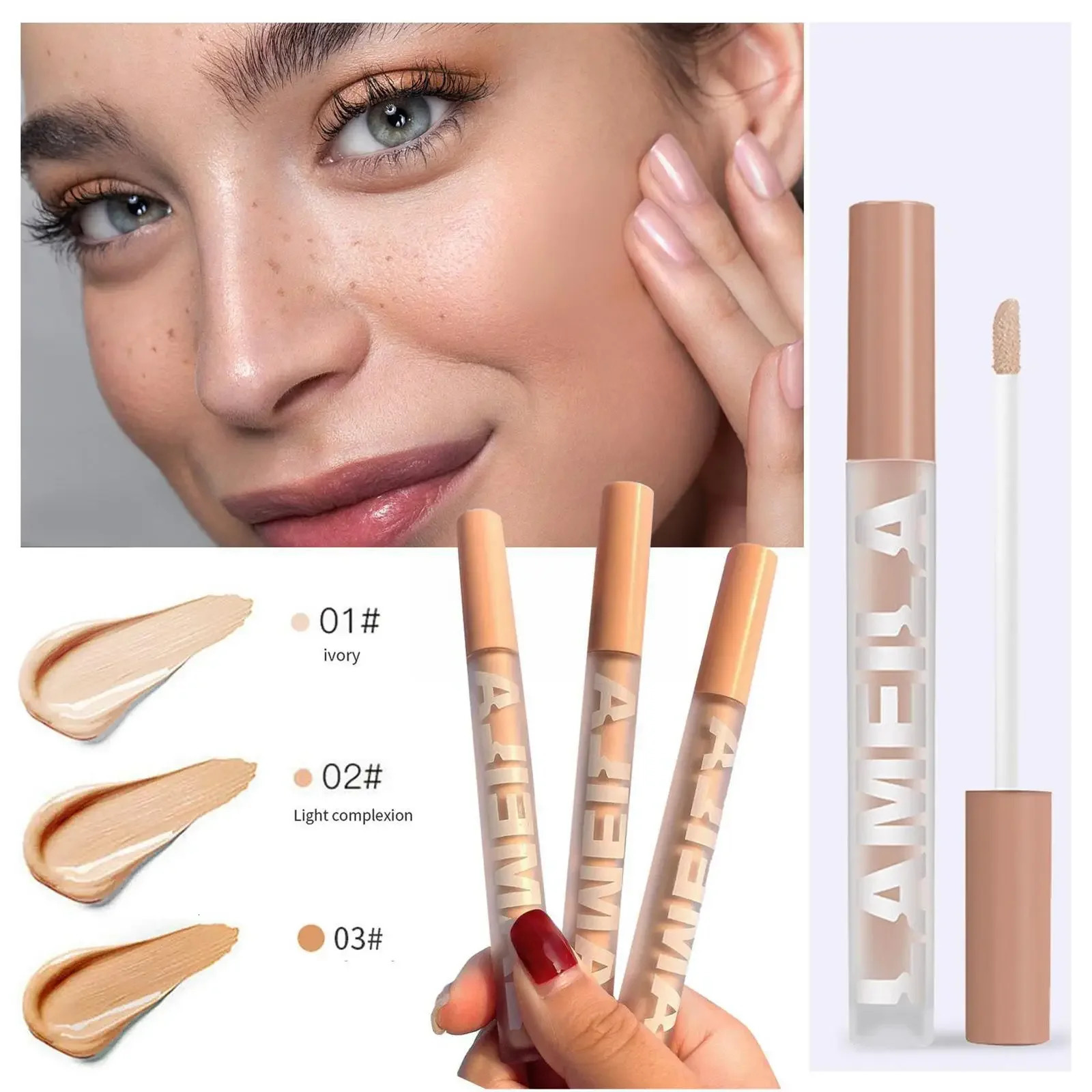 Eye Liquid Concealer Base 3 Colors Full Coverage Suit For All Skin Face Makeup LipDark Eye Circle Cover Concealer Long Lasting 240620