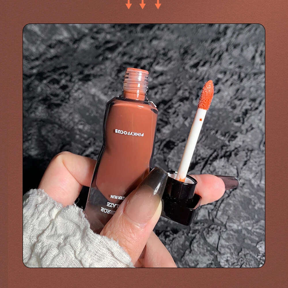 Black Mirror Water Gloss Glaze Transparent Glass Lip Oil Waterproof Liquid Lipstick Nude Brown Clear Tint Makeup F620-5