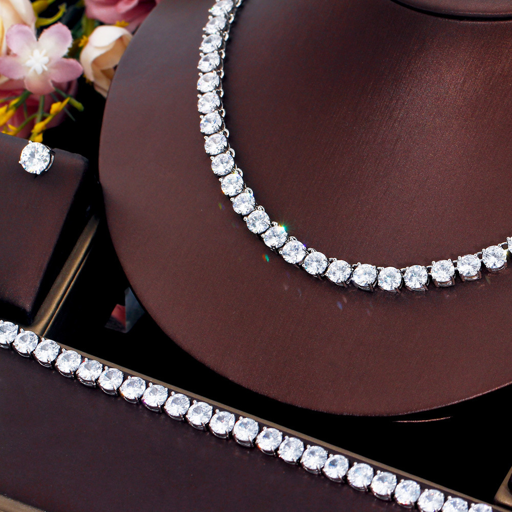 2024 Top Sell Wedding Jewelry Sets Luxury Jewelry 18K White Gold Fill Round Cut White 5A Cubic Zircon CZ Diamond Stud Earring Tennis Bracelet Women Ne