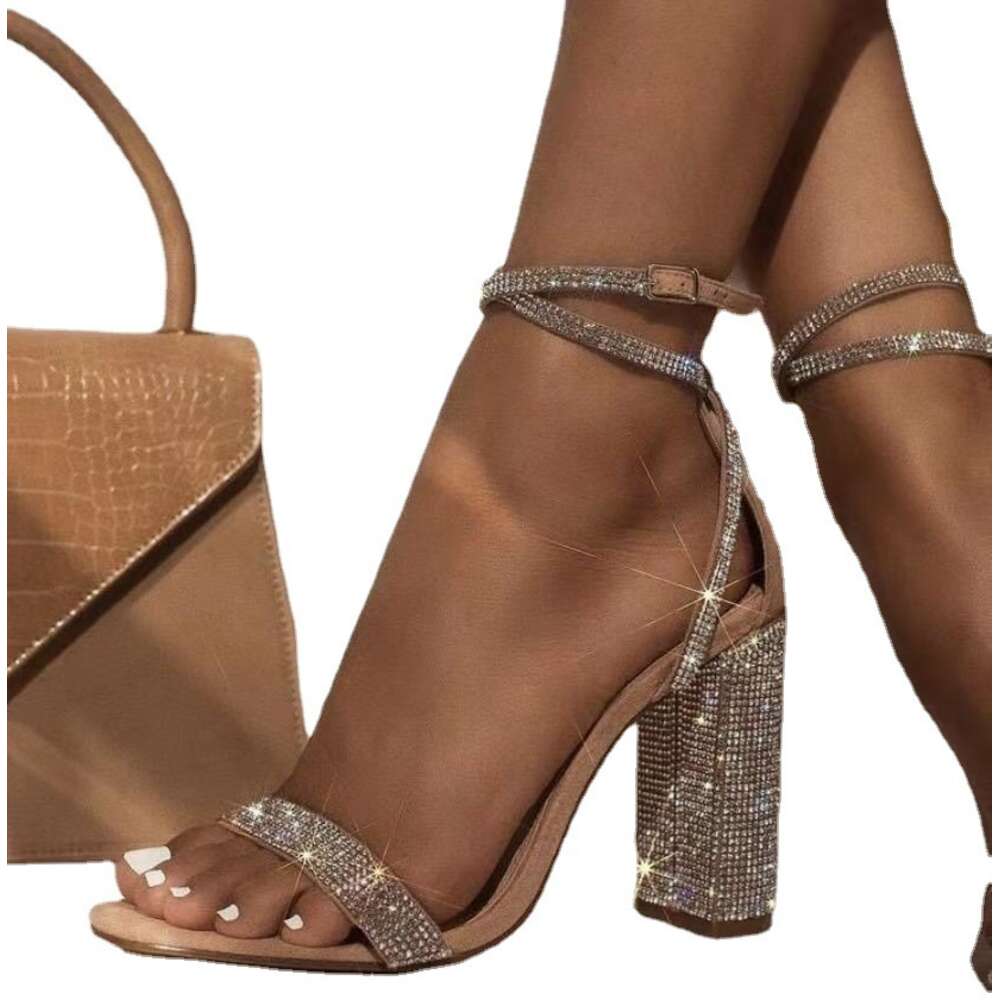 Large Heel Sandals Feng Shui Diamond Thick One Line Foot Loop Buckle For Women Size Ddmycat