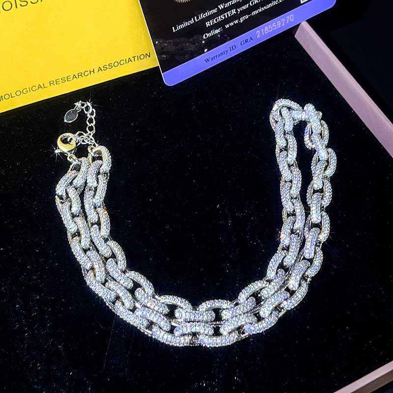 Hot Sale Hip Hop Jewelry Link Full Moissanite Necklace Yellow Gold Color Sterling Sier Cuban Chain