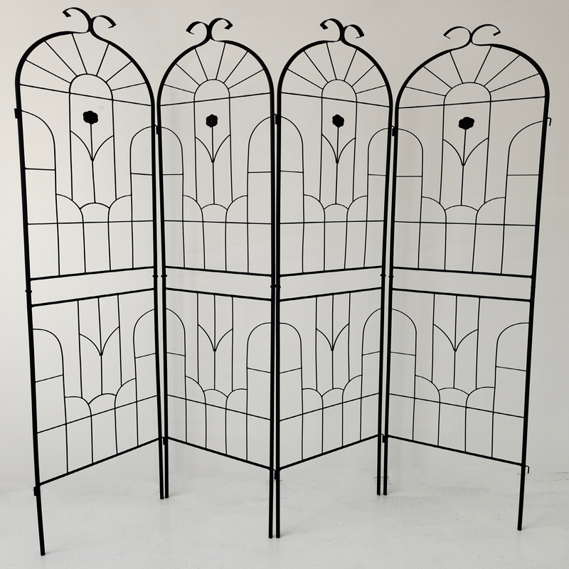Metal plant lattice frame for potted plant support, used for climbing rose vines