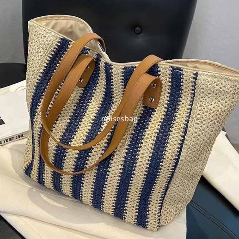 Designer Beach bag Women's High Quality Classic Multi functional Striped handbag Grass Woven Bag Fashionable Japanese and Korean One Shoulder Cas