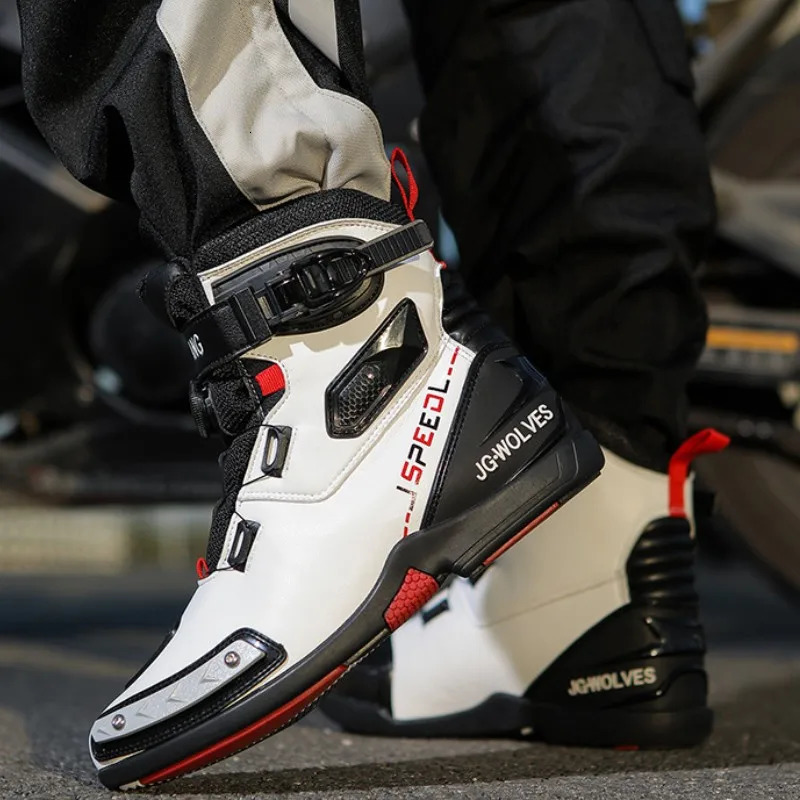 JG-wolf Men Leather Motocross Boots Durable Rubber Outsole Riding Shoes Adventure Motorcycle Equipment 240620