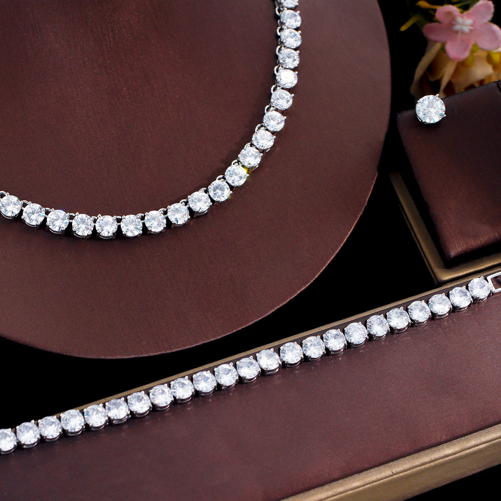 2024 Top Sell Wedding Jewelry Sets Luxury Jewelry 18K White Gold Fill Round Cut White 5A Cubic Zircon CZ Diamond Stud Earring Tennis Bracelet Women Ne
