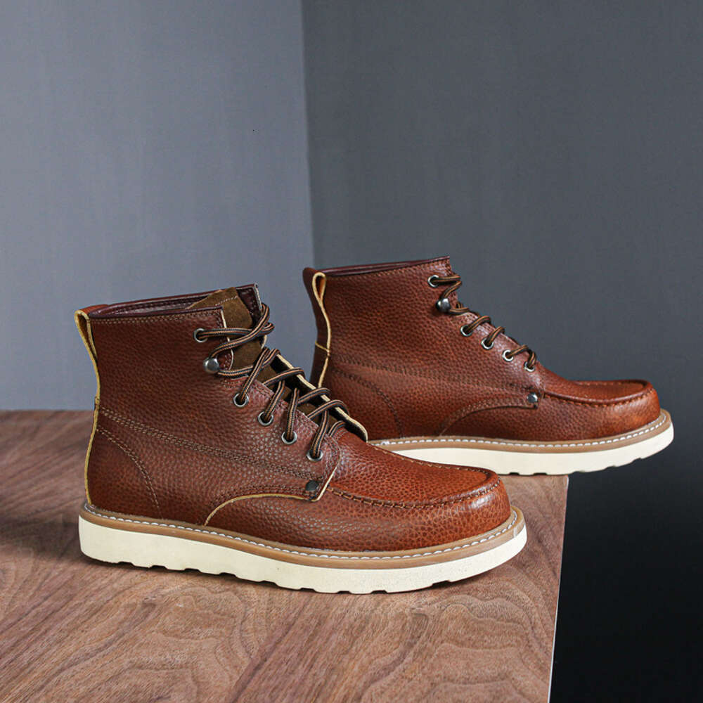 S Martin Men Cowhide Mid Length Thick Soled Leather British Outdoor Mark Workwear Shoes High Top Boots Men Ddmysaturn