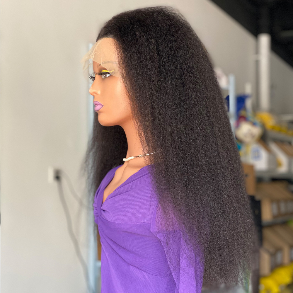 Promotion Full Lace Human Hair Wig Brazilian Hair 22 inch 180% Kinky Straight Glueless Wig Human Hair Ready To Wear And Go Pre Plucked For Women