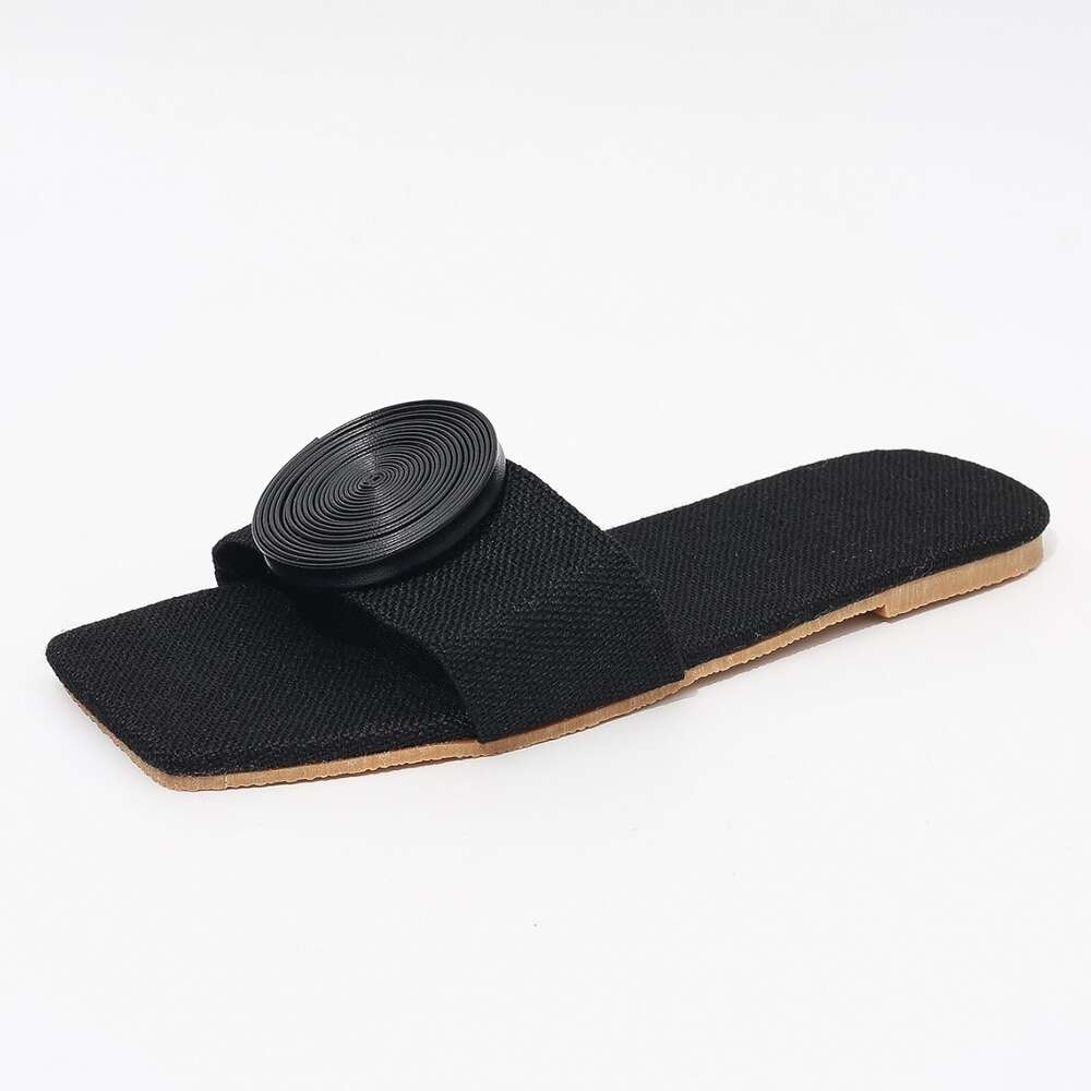 Slippers Large Size Fashionable Round Buckle Flat Bottomed Casual Women S Beach Sandals Ddmysaturn